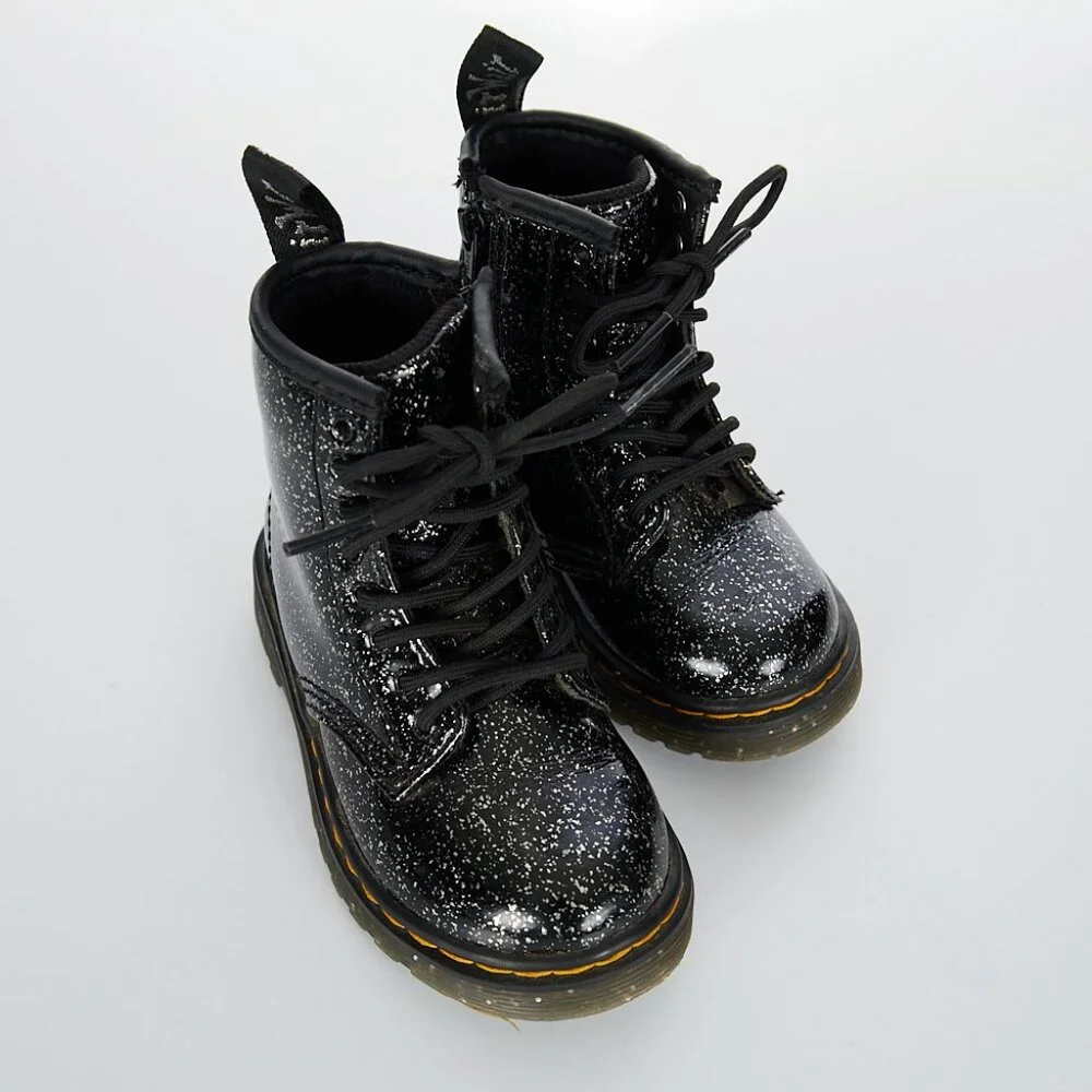 Dr. Martens Kids Black Glitter Lace-Up Boots